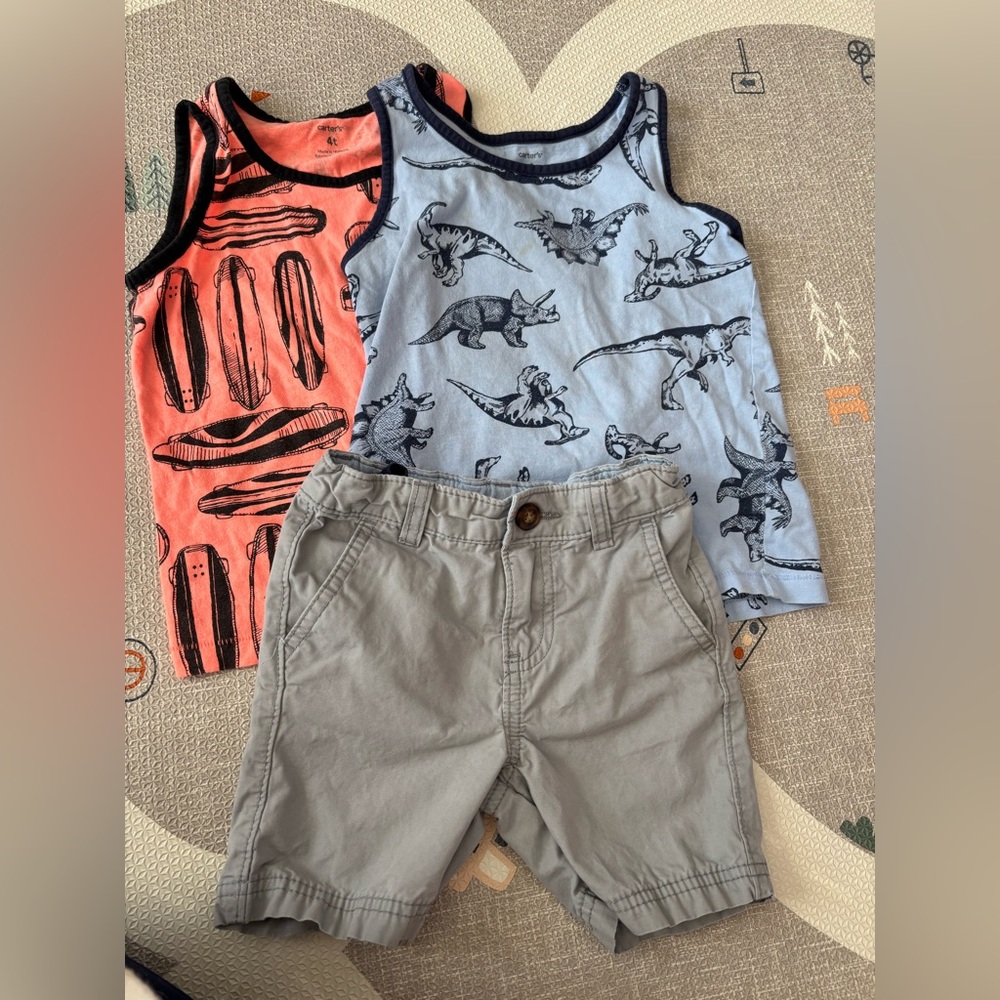 Dinosaur Tank Tops and Gray Shorts Set